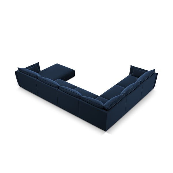 Tamsiai mėlynos spalvos iš velveto kampinė sofa (su kairiuoju kampu/„U“ formos) Vanda – Mazzini Sofas-image-3