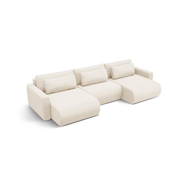 Smėlio spalvos iš velveto sulankstoma/su sandėliavimo vieta kampinė sofa („U“ formos) Belfast – Cosmopolitan Design-image-2