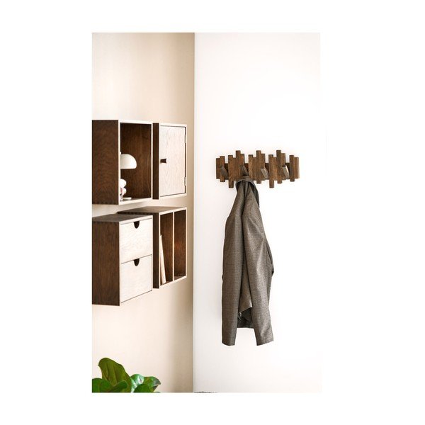 Tamsiai rudos spalvos iš ąžuolo masyvo sieninė lentyna 40 cm Caltra – House Nordic-image-1