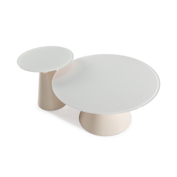 Kreminės spalvos apvalios formos kavos staliukai 2 vnt. su stikliniu stalviršiu ø 80 cm Vida – MOME-image-3
