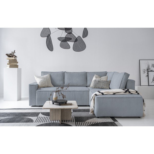 Iš kordinio velveto sulankstoma kampinė sofa šviesiai pilkos spalvos (su dešiniuoju kampu) Brave Dave – Miuform-image-1