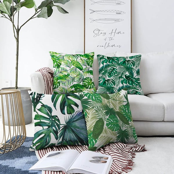 4 minimalistinių pagalvėlių užvalkalų rinkinys Summer Jungle, 55 x 55 cm