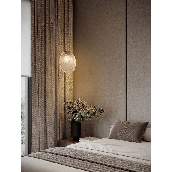 Žalvario spalvos iš plieno kabantis šviestuvas LED su stiklo gaubtu Shelina – Nova Luce-image-1