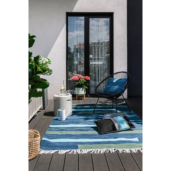 Tamsiai mėlynas dvipusis lauko kilimas iš perdirbto plastiko Green Decore Marlin, 160 x 230 cm-image-1