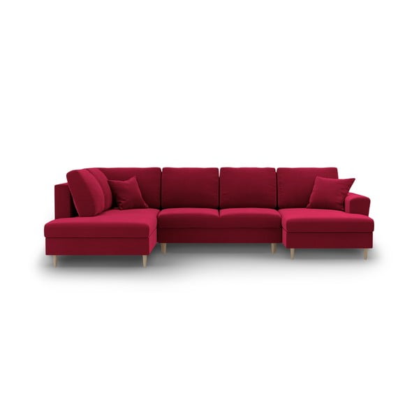 Raudonos spalvos iš velveto sulankstoma/su sandėliavimo vieta kampinė sofa (su kairiuoju kampu/„U“ formos) Kyoto – Cosmopolitan Design