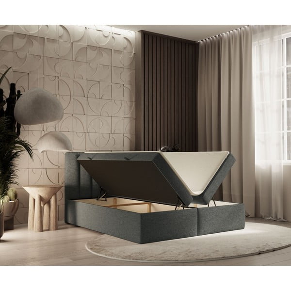Spyruoklinė lova tamsiai pilkos spalvos su sandėliavimo vieta 140x200 cm Novento – Maison de Rêve-image-2