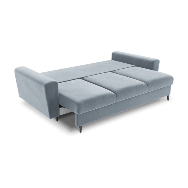 Šviesiai mėlynos spalvos iš velveto sulankstoma/su sandėliavimo vieta sofa 235 cm Kyoto – Cosmopolitan Design-image-2