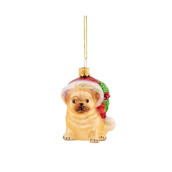 Iš stiklo eglutės papuošimas 6 cm Festive Pug – Sass & Belle