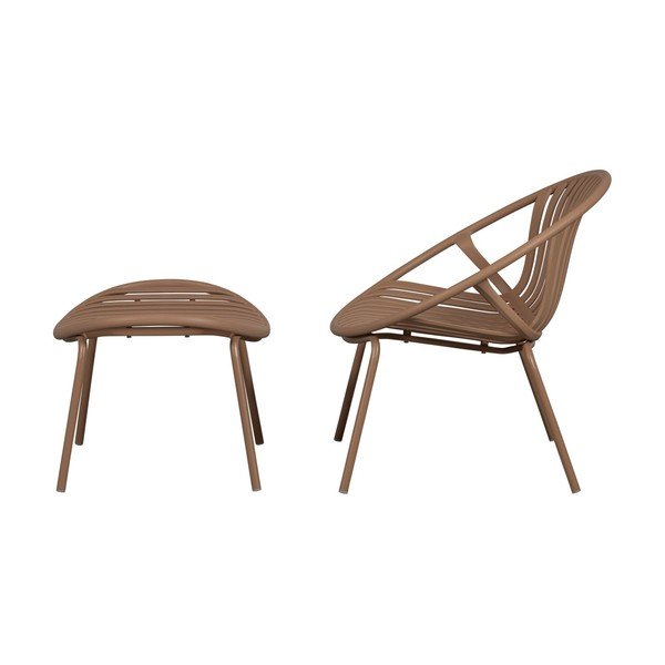 Rožinės spalvos plastikinis sodo fotelis su kėdute Bruce – WOOOD-image-2