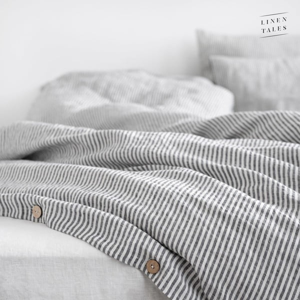 Iš lino viengulis antklodės užvalkalas baltos spalvos/juodos spalvos 140x200 cm Thin Black Stripes – Linen Tales-image-1