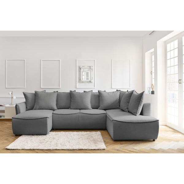 Sulankstoma kampinė sofa šviesiai pilkos spalvos (su dešiniuoju kampu) Leon – Bobochic Paris-image-1