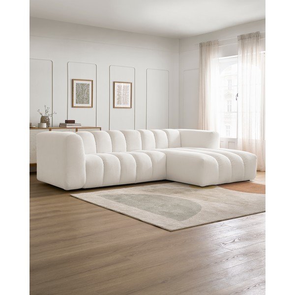 Baltos spalvos kampinė sofa (su dešiniuoju kampu/su gultu) Talia – Bobochic Paris-image-1