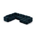 Tamsiai mėlynos spalvos iš velveto kampinė sofa (su kairiuoju kampu/„U“ formos) Loretto – Cosmopolitan Design