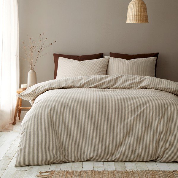 Taupe spalvos viengulė patalynė 135x200 cm Cotton Rich Narrow Woven Stripe – Pineapple Elephant