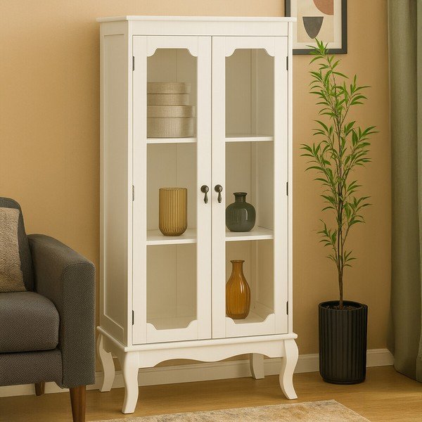 Baltos spalvos vitrina 58x131x32 cm Marcella – Premier Housewares-image-1