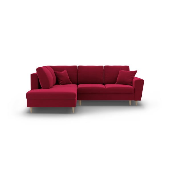 Raudonos spalvos iš velveto sulankstoma/su sandėliavimo vieta kampinė sofa (su kairiuoju kampu/„L“ formos) Kyoto – Cosmopolitan Design