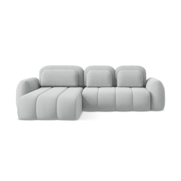 Šviesiai pilkos spalvos iš boucle sulankstoma/su sandėliavimo vieta kampinė sofa (su kairiuoju kampu/su gultu) Pele – Makamii