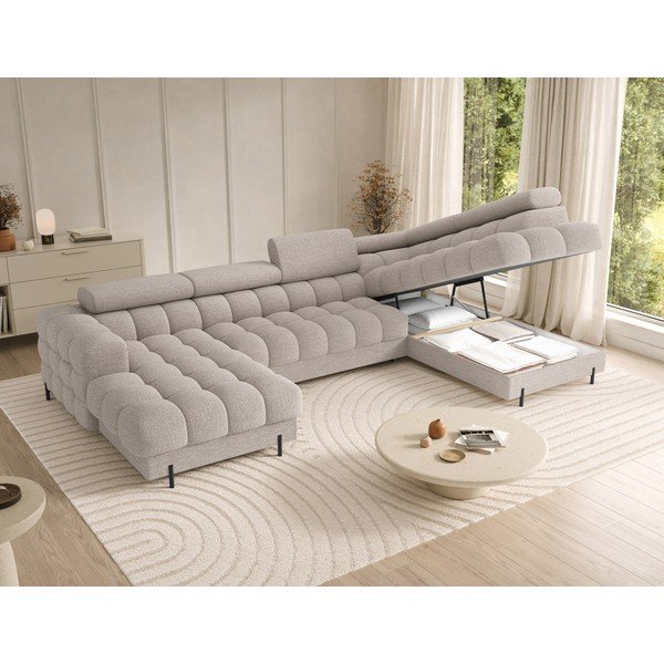 Smėlio spalvos iš boucle sulankstoma kampinė sofa (su dešiniuoju kampu/„U“ formos) Feraria – ELTAP-image-4
