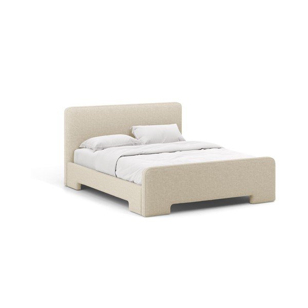 Smėlio spalvos dvigulė lova audiniu dengta su lovos grotelėmis 180x200 cm Eda – Micadoni 