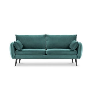 Smaragdo spalvos aksominė sofa su juodomis kojomis Kooko Home Lento, 198 cm