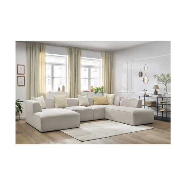 Smėlio spalvos modulinė kampinė sofa (su dešiniuoju kampu/„U“ formos) Megeve – Bobochic Paris-image-1