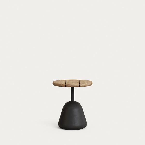 Apvalios formos kavos staliukas juodos spalvos/natūralios spalvos su akacijos stalviršiu ø 43 cm Saura – Kave Home