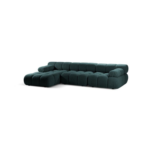 Smaragdinės spalvos modulinė kampinė sofa iš boucle (su kairiuoju kampu/su gultu) – Micadoni -image-2