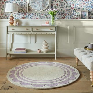Rankų darbo iš vilnos apvalios formos kilimas violetinės spalvos/natūralios spalvos ø 120 cm Lois Scallop – Flair Rugs