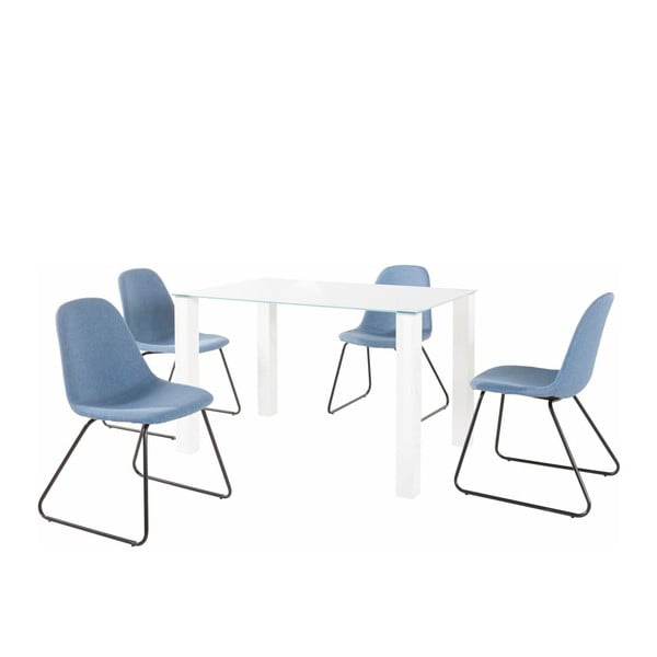 Balto valgomojo stalo ir 4 mėlynų valgomojo kėdžių rinkinys "Støraa Dante Colombo