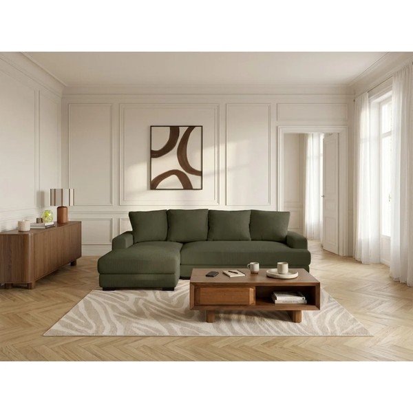 Žalios spalvos sulankstoma/su sandėliavimo vieta kampinė sofa iš kordinio velveto (su kairiuoju kampu/su gultu) Campi – Bobochic Paris-image-2