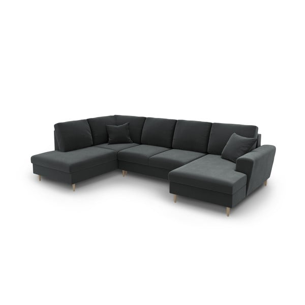 Tamsiai pilkos spalvos iš velveto sulankstoma/su sandėliavimo vieta kampinė sofa (su kairiuoju kampu/„U“ formos) Kyoto – Cosmopolitan Design-image-2