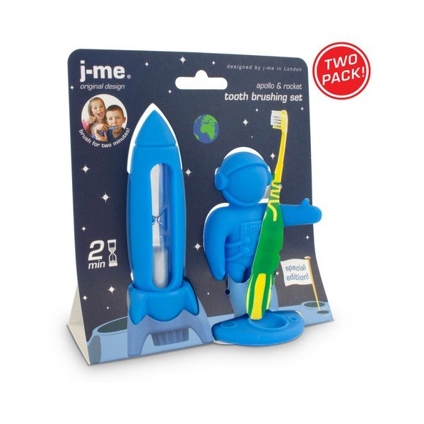 Mėlynas vaikų dantų valymo rinkinys "J-Me Rocket & Apollo-image-2