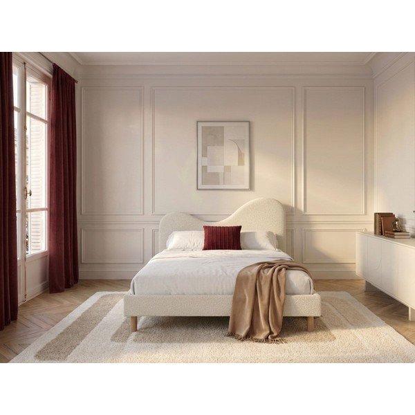 Baltos spalvos iš audinio dvigulė lova audiniu dengta su lovos grotelėmis 180x200 cm Celina – Bobochic Paris-image-2