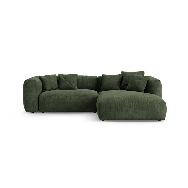 Žalios spalvos sulankstoma modulinė kampinė sofa iš velveto (su dešiniuoju kampu/su gultu) – Micadoni 