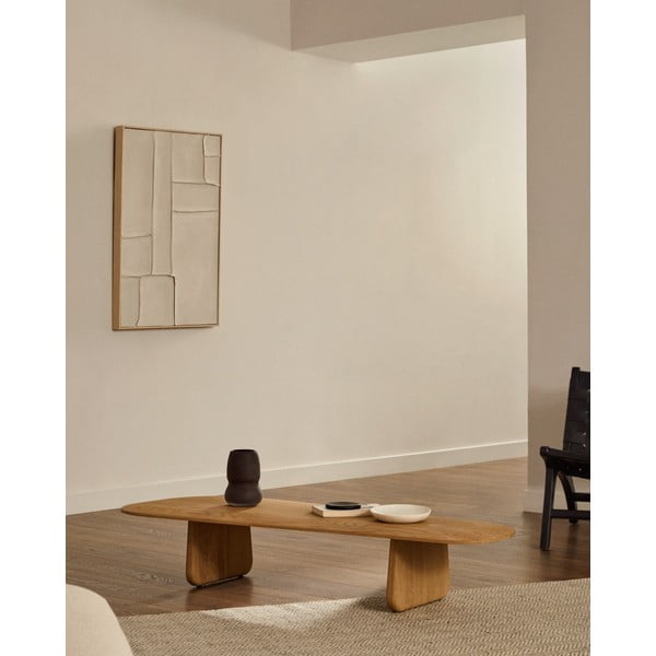 Iš ąžuolo masyvo kavos staliukas natūralios spalvos 64x146 cm Pirita – Kave Home-image-2