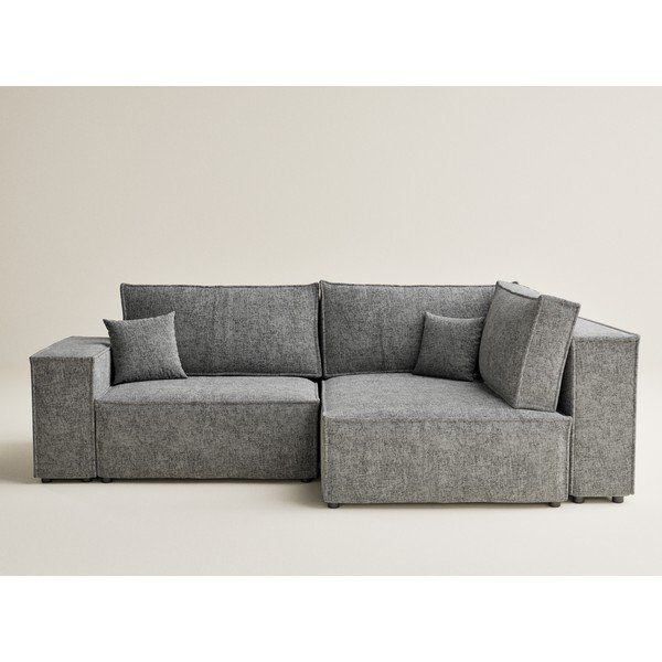 Pilkos spalvos sulankstoma/su sandėliavimo vieta kampinė sofa iš šenilinio audinio (su dešiniuoju kampu/„L“ formos) Tonga – Maison de Rêve-image-2