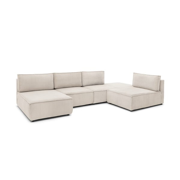 Kampinė sofa kreminės spalvos iš kordinio velveto (kintama) Nihad modular – Bobochic Paris-image-4