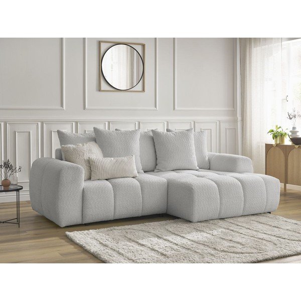 Šviesiai pilkos spalvos sulankstoma/su sandėliavimo vieta kampinė sofa iš boucle (su dešiniuoju kampu/su gultu) Roxelane – Bobochic Paris-image-4