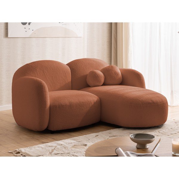 Terakotos spalvos kampinė sofa iš boucle (su dešiniuoju kampu/su gultu) Orbit – Ropez-image-4