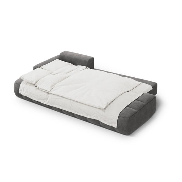 Pilkos spalvos iš velveto sulankstoma/su sandėliavimo vieta kampinė sofa (su kairiuoju kampu/su gultu) Linz – Cosmopolitan Design-image-4