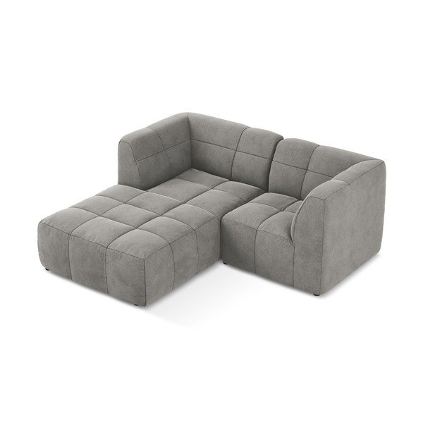 Pilkos spalvos kampinė sofa iš velveto (su kairiuoju kampu/su gultu) Aloha – Makamii-image-3