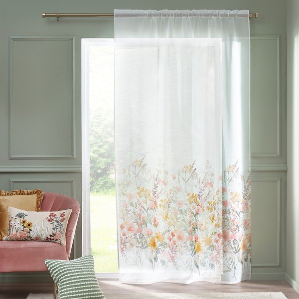 Baltos spalvos iš šydo permatoma užuolaida 140x183 cm Countryside Floral – Catherine Lansfield