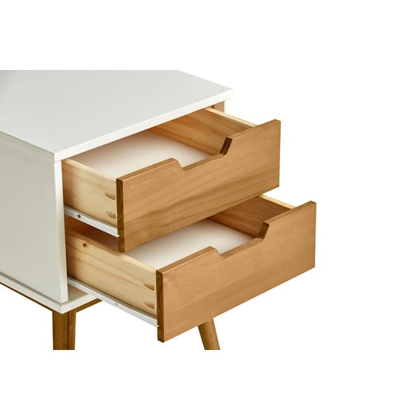 Baltos ir rudos spalvos pušies masyvo naktinis staliukas "Marckeric Baku-image-4