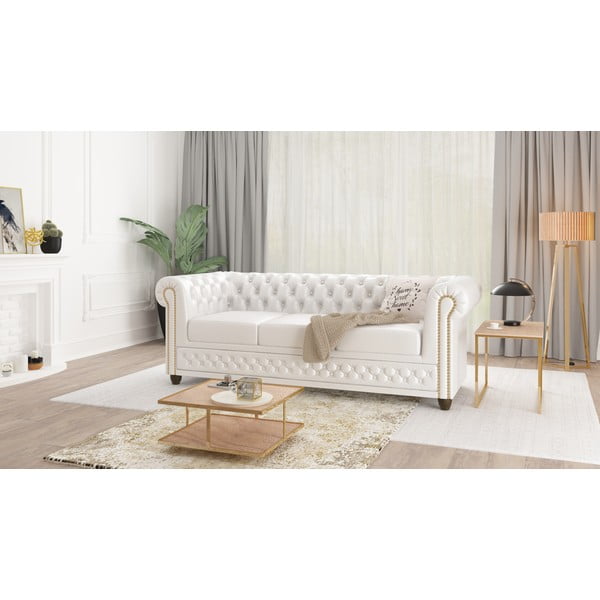 Balta sofa-lova iš odos imitacijos 203 cm York - Ropez-image-1