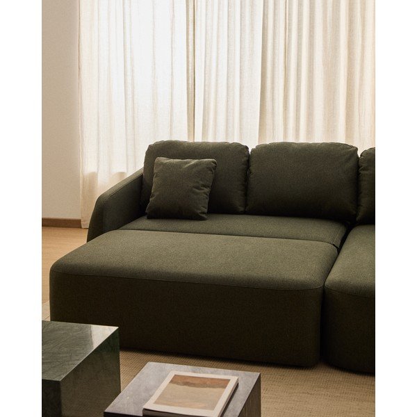 Tamsiai žalios spalvos sulankstoma kampinė sofa iš šenilinio audinio (su dešiniuoju kampu/su gultu) Laira – Kave Home-image-4