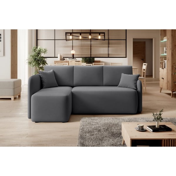 Taupe spalvos iš velveto sulankstoma/su sandėliavimo vieta kampinė sofa (su kairiuoju kampu/su gultu) Hadson – ELTAP-image-1