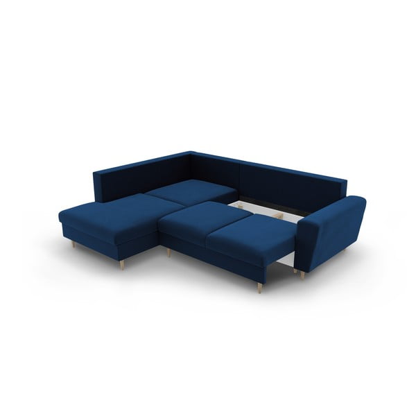 Mėlynos spalvos iš velveto sulankstoma/su sandėliavimo vieta kampinė sofa (su kairiuoju kampu/„L“ formos) Kyoto – Cosmopolitan Design-image-3