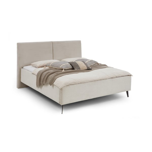 Smėlio spalvos dvigulė lova audiniu dengta su sandėliavimo vieta su lovos grotelėmis 180x200 cm Lando – Meise Möbel