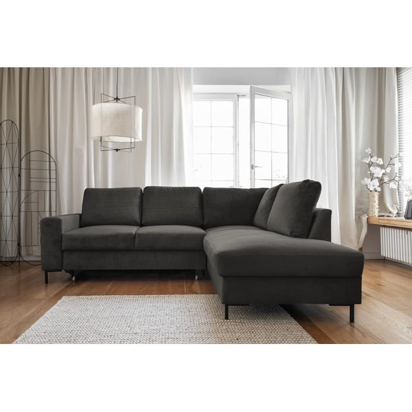 Iš kordinio velveto sulankstoma kampinė sofa tamsiai pilkos spalvos (su dešiniuoju kampu) Lofty Lilly – Miuform-image-1