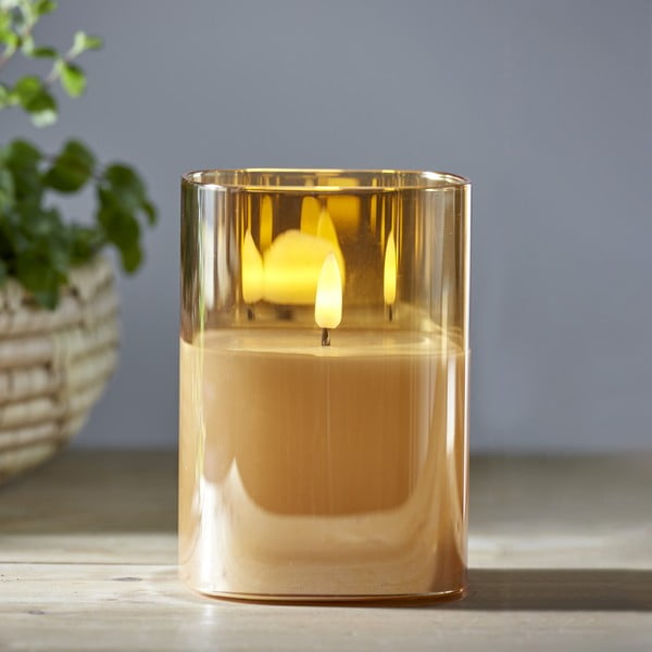 Oranžinė LED vaško žvakė stiklinėje Star Trading Flamme, aukštis 12,5 cm
